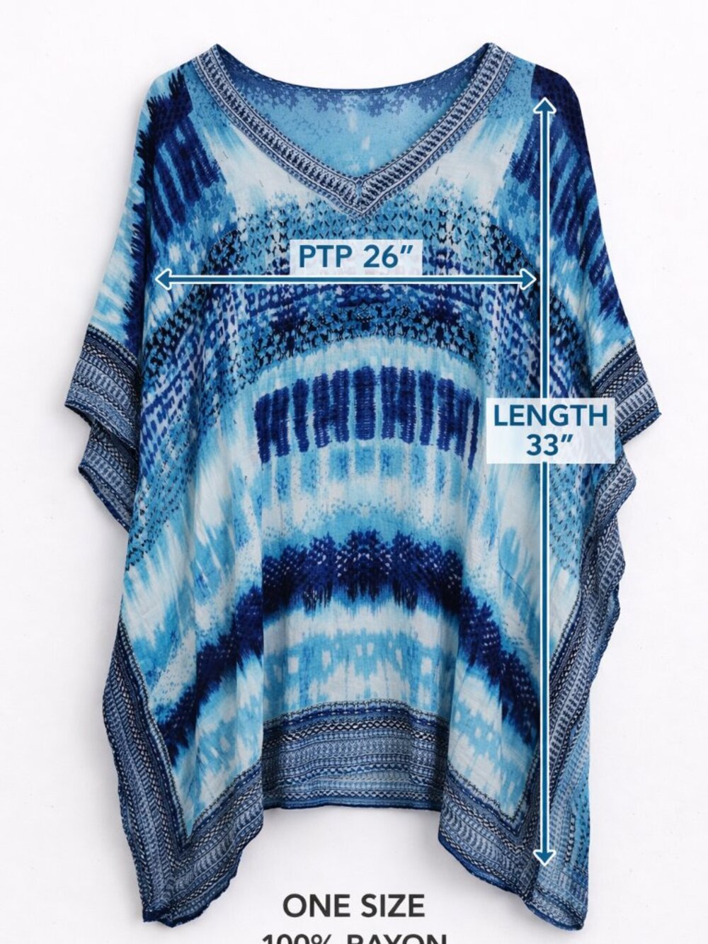 INGEAR Resort Kaftan Tunic Blue Tie Dye Boho Cover Up One Size - Picture 2 of 6